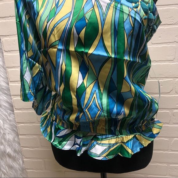 NWT Rachel Lym Couture Resort Swimwear Cover Up Crista Green One Shoulder Top - Picture 6 of 11